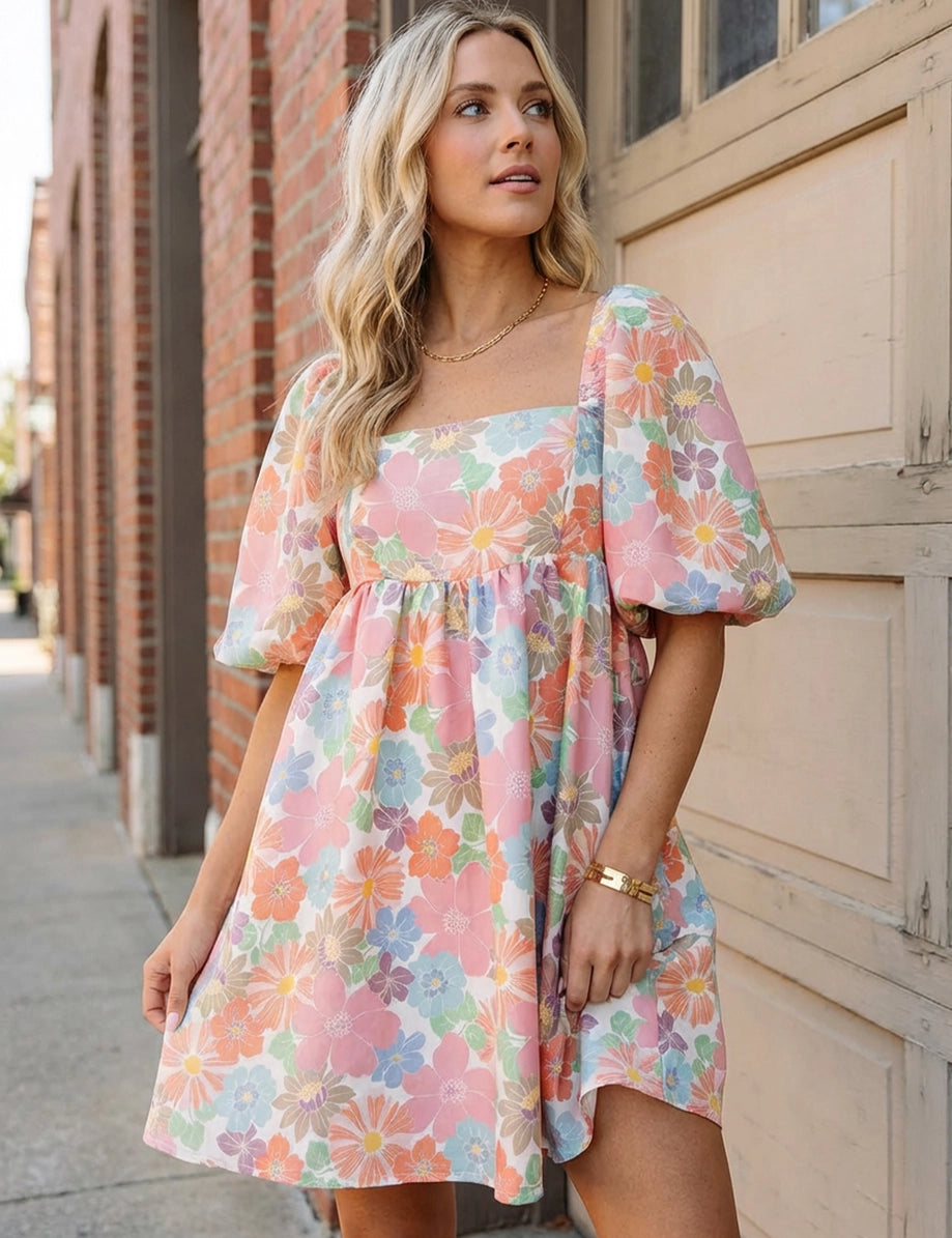 Floral Puff Sleeve Dress *PREORDER*