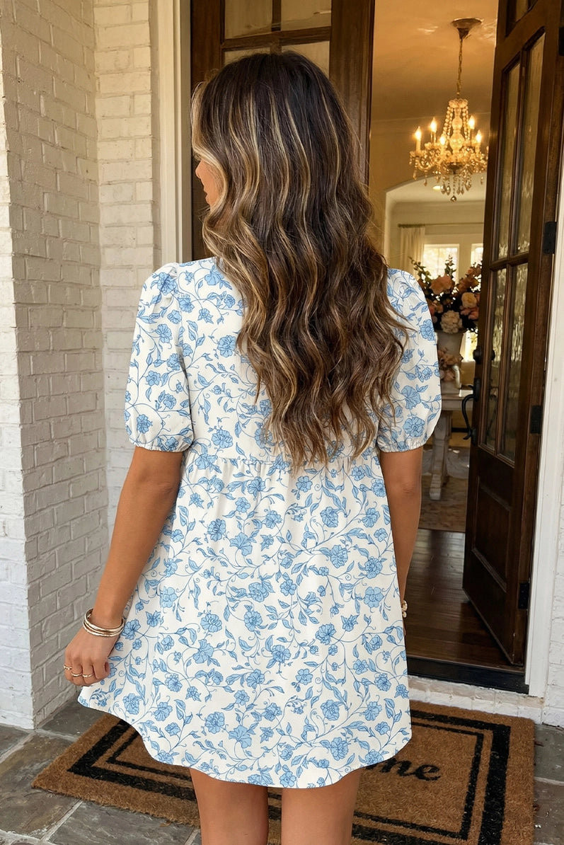 Floral Bow Puff Sleeve Dress *PREORDER*